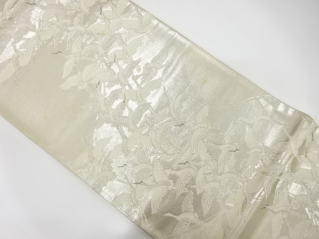 JAPANESE KIMONO / ANTIQUE FUKURO OBI / SILK / WOVEN STREAM & CRANES